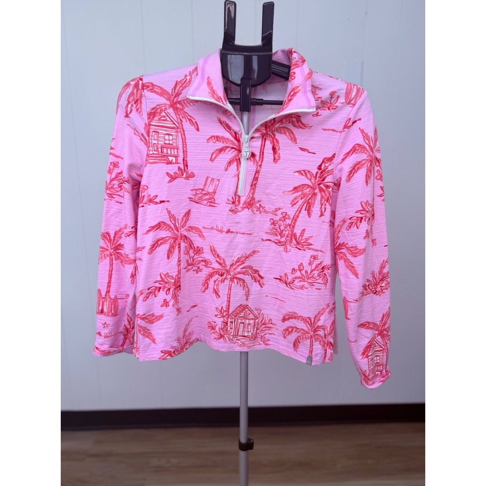 T by Talbots Pullover Women XS Pink Excellent Tropical UPF 50+ Quarter Zip